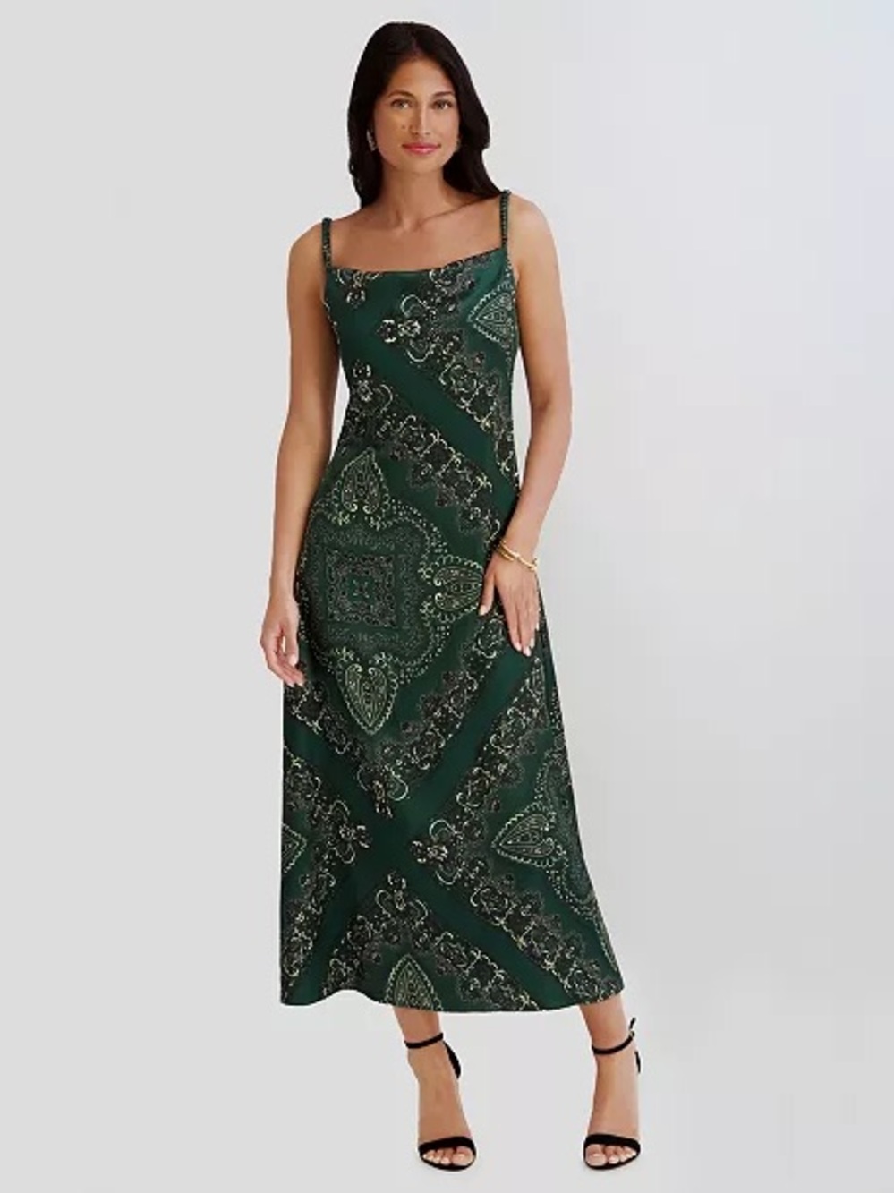 SIENA Cowl Neck Paisley Print Midi Dress in Green, Women’s Size 2